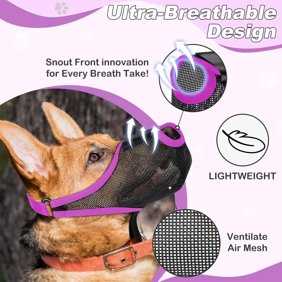 Pet Dog Breathable Lightweight Muzzle Face Mask Prevent Dogs Biting People Use - S
