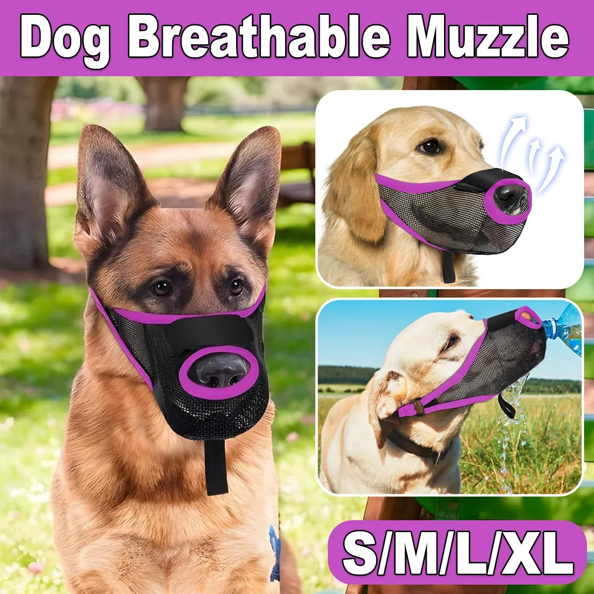 Pet Dog Breathable Lightweight Muzzle Face Mask Prevent Dogs Biting People Use - XL