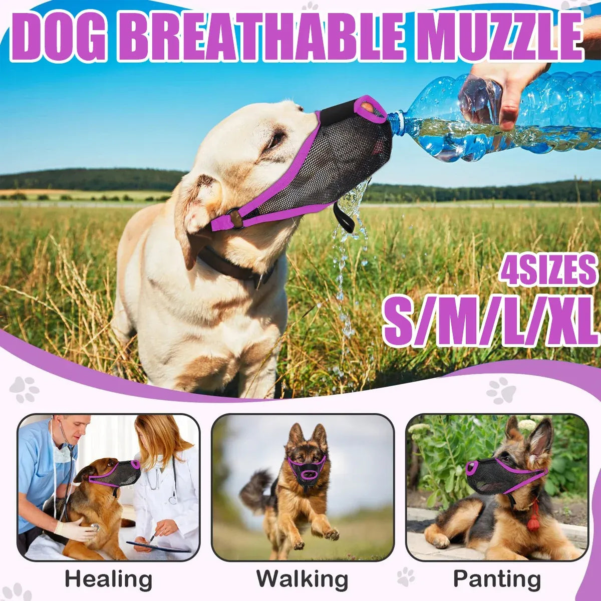 Pet Dog Breathable Lightweight Muzzle Face Mask Prevent Dogs Biting People Use - XL