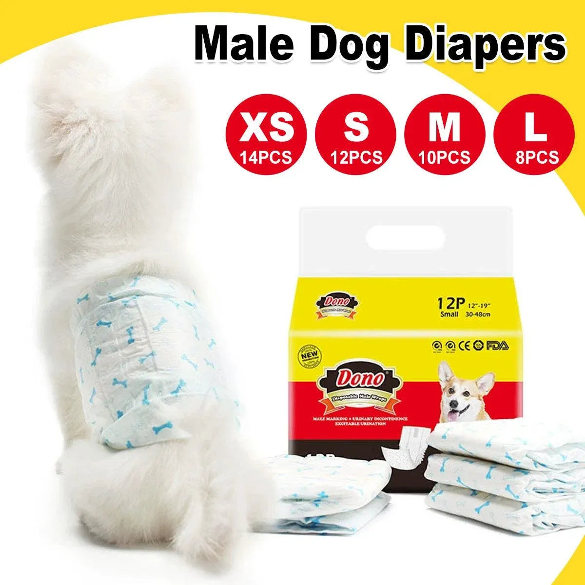 Male Dog Diapers Physiological Pants for Dogs Leakproof Diaper Pants Male Pets - S-12PCS