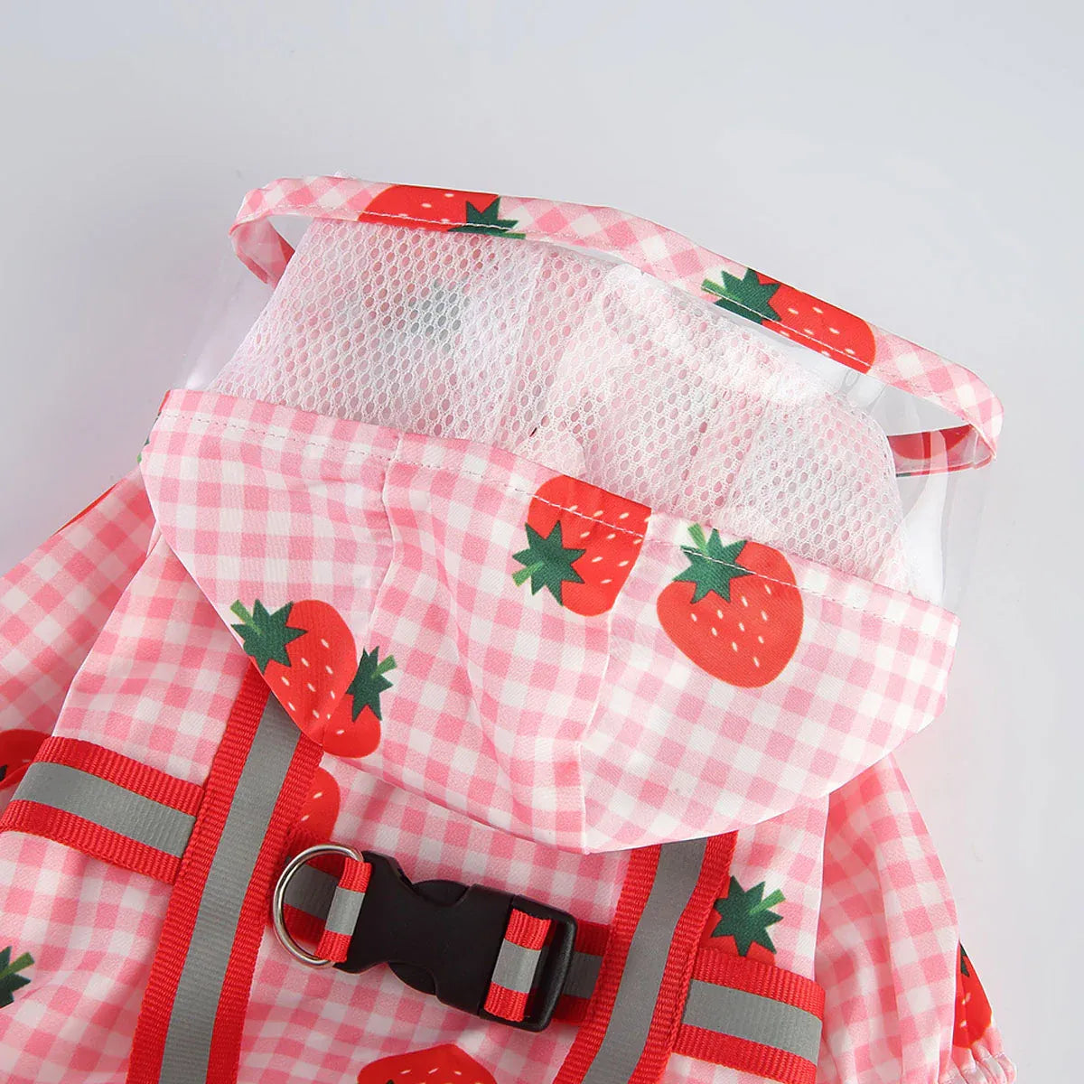 Strawberry Checkered Cat Raincoat Outdoor Rainy Days Dog Raincoat Fashionable - M
