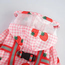 Strawberry Checkered Cat Raincoat Outdoor Rainy Days Dog Raincoat Fashionable - M