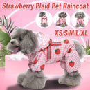 Strawberry Checkered Cat Raincoat Outdoor Rainy Days Dog Raincoat Fashionable - S