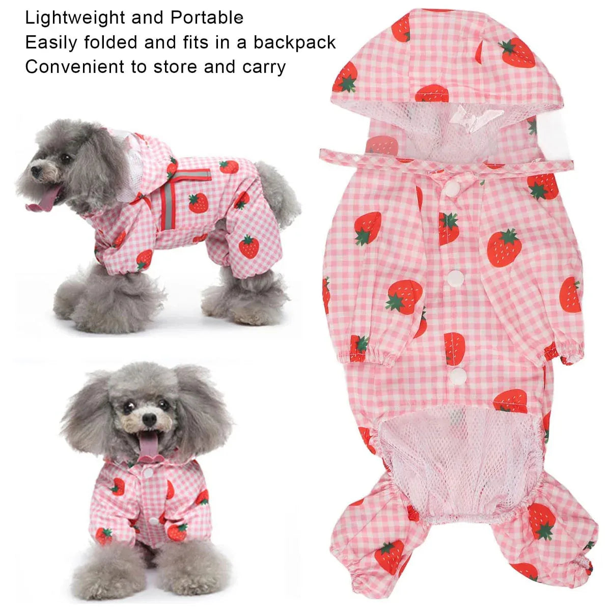 Strawberry Checkered Cat Raincoat Outdoor Rainy Days Dog Raincoat Fashionable - S