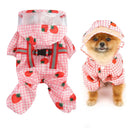 Strawberry Checkered Cat Raincoat Outdoor Rainy Days Dog Raincoat Fashionable - S