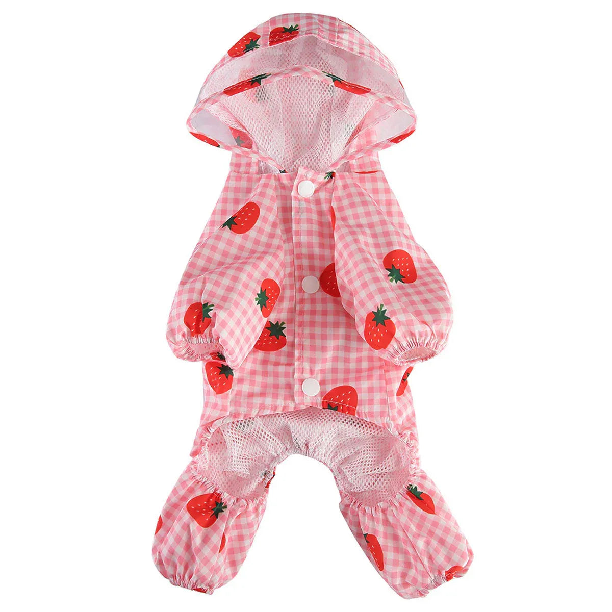 Strawberry Checkered Cat Raincoat Outdoor Rainy Days Dog Raincoat Fashionable - XL
