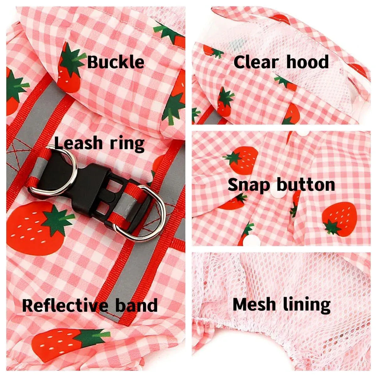 Strawberry Checkered Cat Raincoat Outdoor Rainy Days Dog Raincoat Fashionable - XL