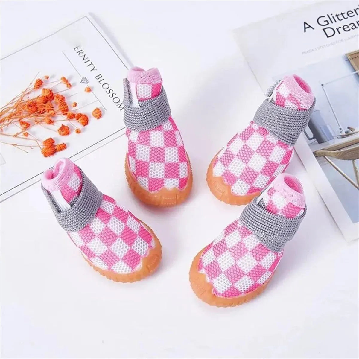 4pcs Breathable Mesh Dog Shoes Small Pets Puppy Paw Protection Summer Boots - Green-1