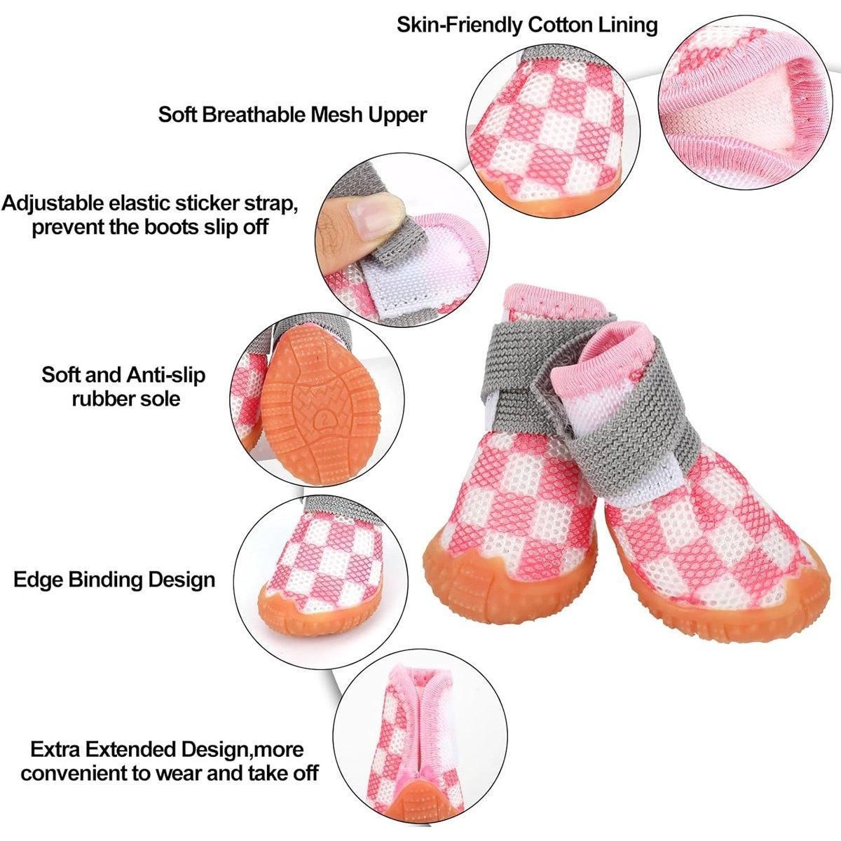 4pcs Breathable Mesh Dog Shoes Small Pets Puppy Paw Protection Summer Boots - Pink-4