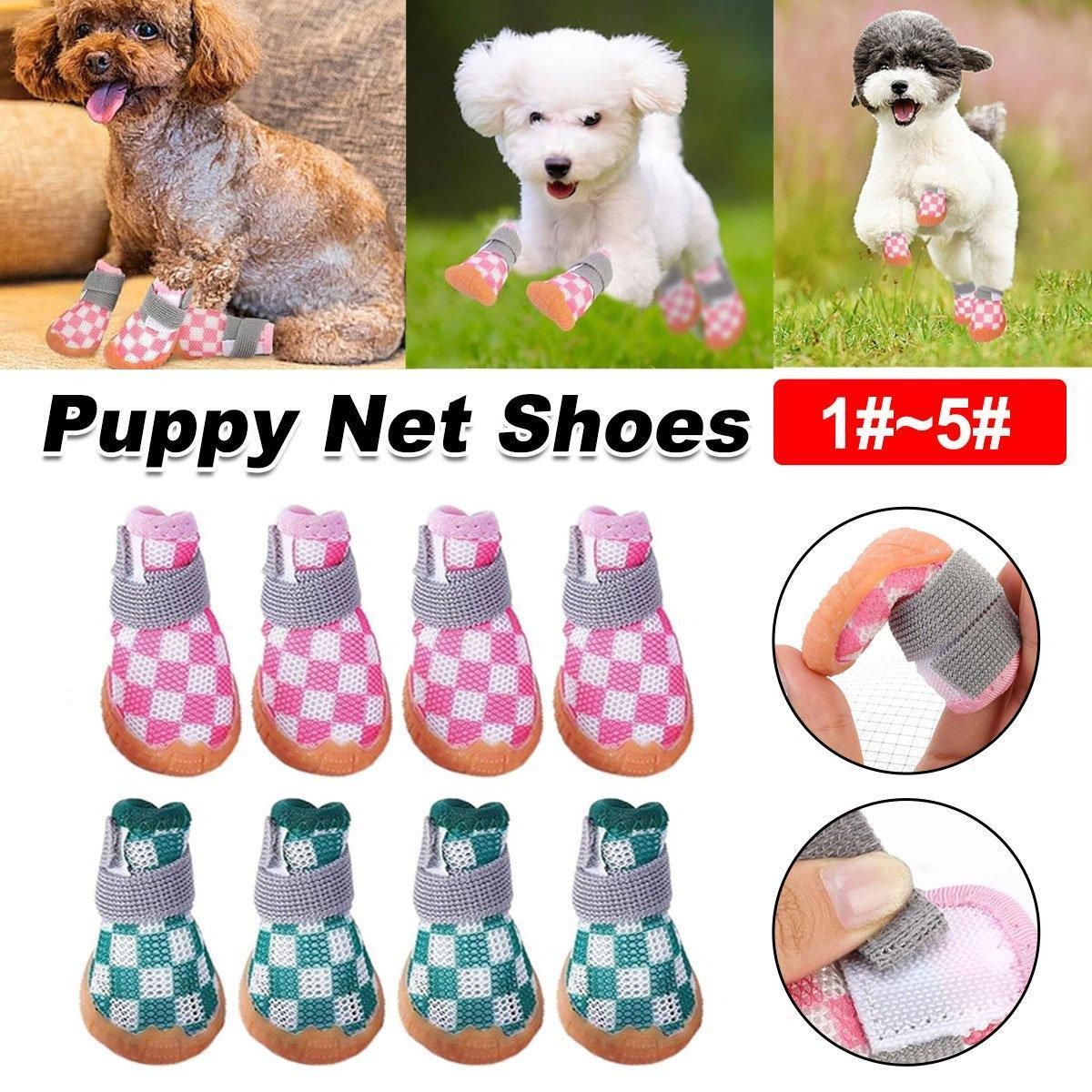 4pcs Breathable Mesh Dog Shoes Small Pets Puppy Paw Protection Summer Boots - Pink-5