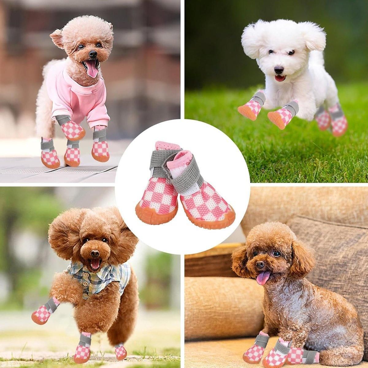 4pcs Breathable Mesh Dog Shoes Small Pets Puppy Paw Protection Summer Boots - Pink-5