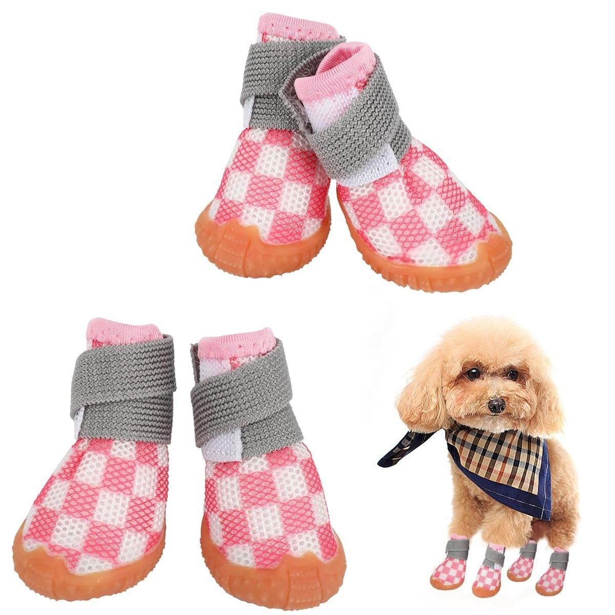 4pcs Breathable Mesh Dog Shoes Small Pets Puppy Paw Protection Summer Boots - Pink-5