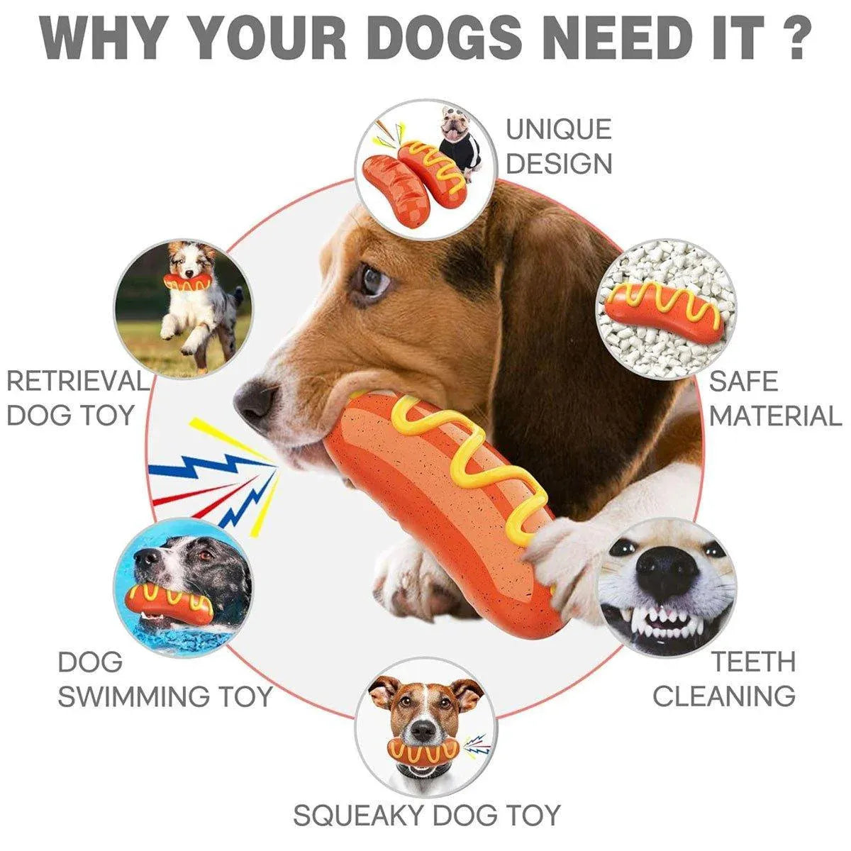 Dog Chew Toy Baked Sausage Ham Squeaky Pet Toy Bite Resistant Grinding Bar