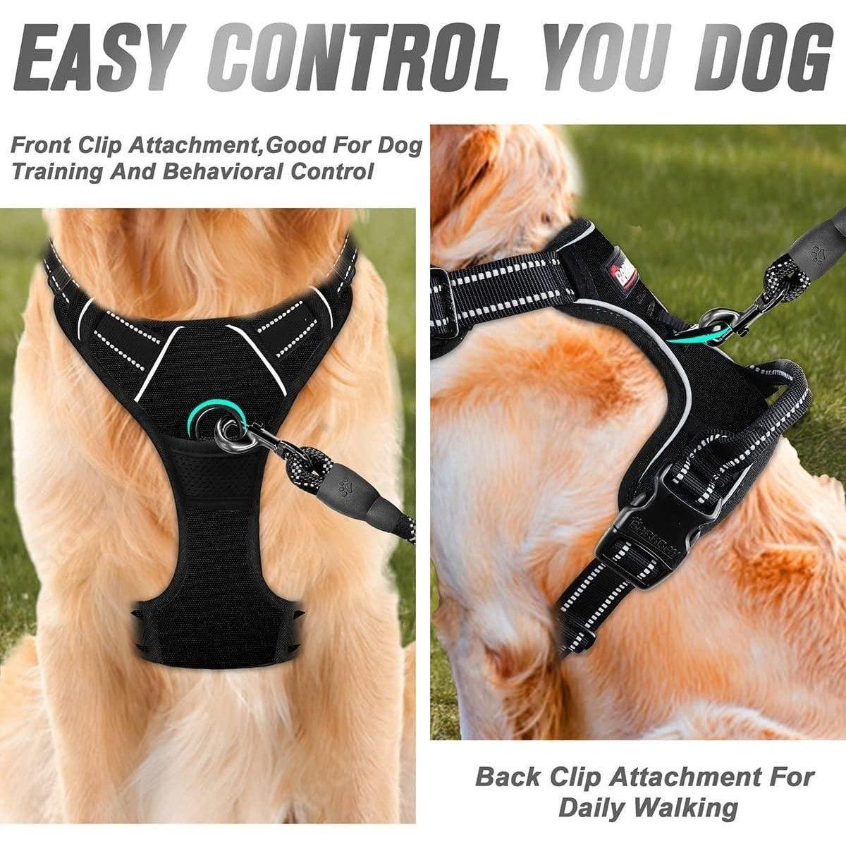 Adjustable No-Pull Dog Harness Vest S-XL Reflective Pet Training Outdoor Handle - Blue-M