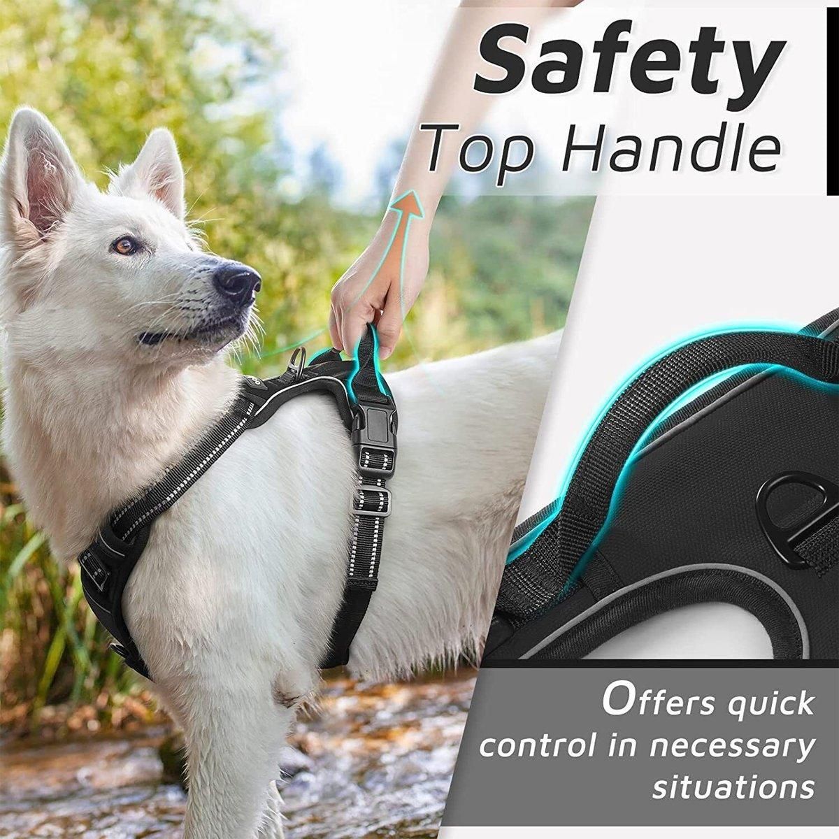 Adjustable No-Pull Dog Harness Vest S-XL Reflective Pet Training Outdoor Handle - Blue-M