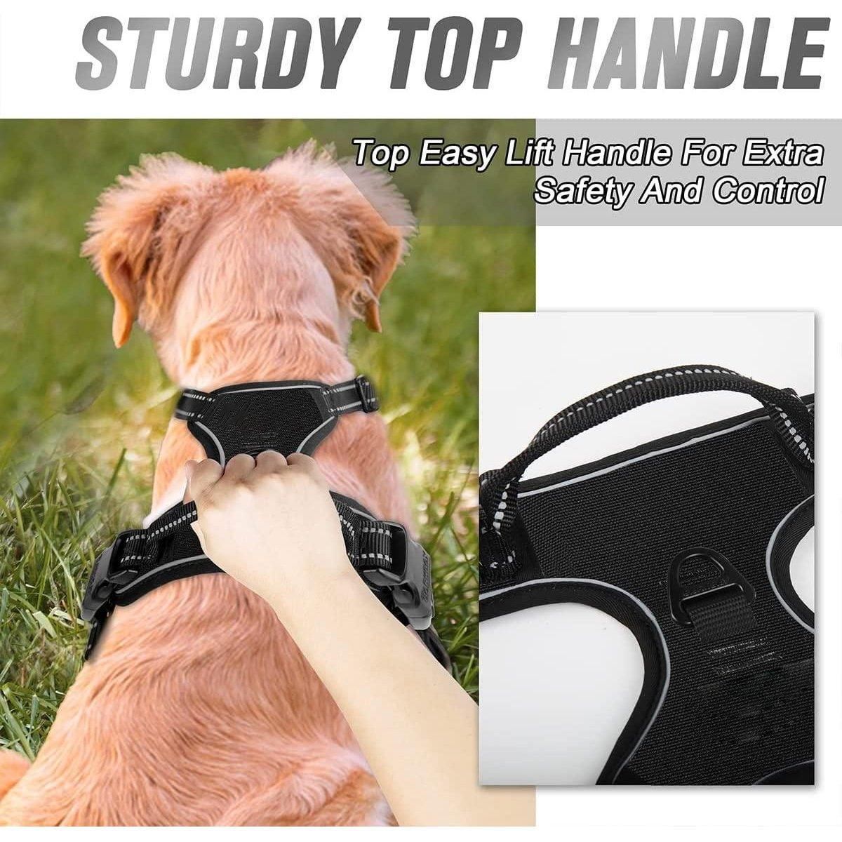 Adjustable No-Pull Dog Harness Vest S-XL Reflective Pet Training Outdoor Handle - Blue-S
