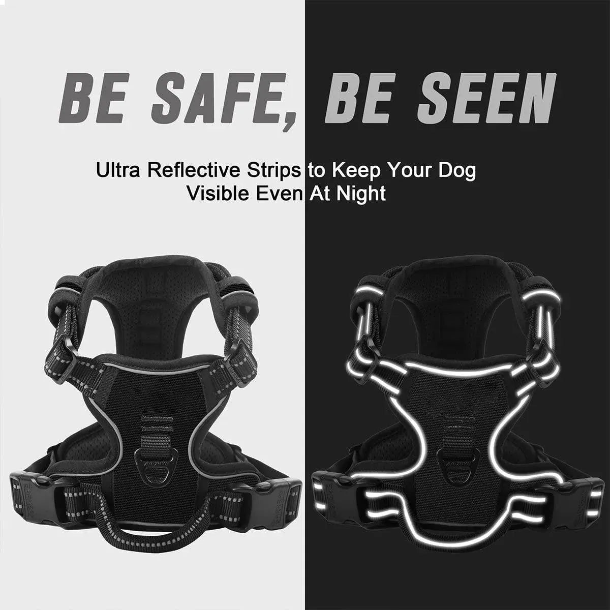 Adjustable No-Pull Dog Harness Vest S-XL Reflective Pet Training Outdoor Handle - Blue-S