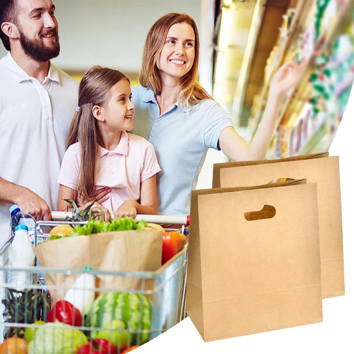 50PCS Scooped Kraft Paper Tote Bags Gift Bags for Party Wedding Packaging