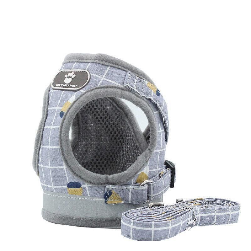 Grey Kitten Dog Cat Walking Harness Lead Leash Collar Pet Vest Mesh Adjustable - M