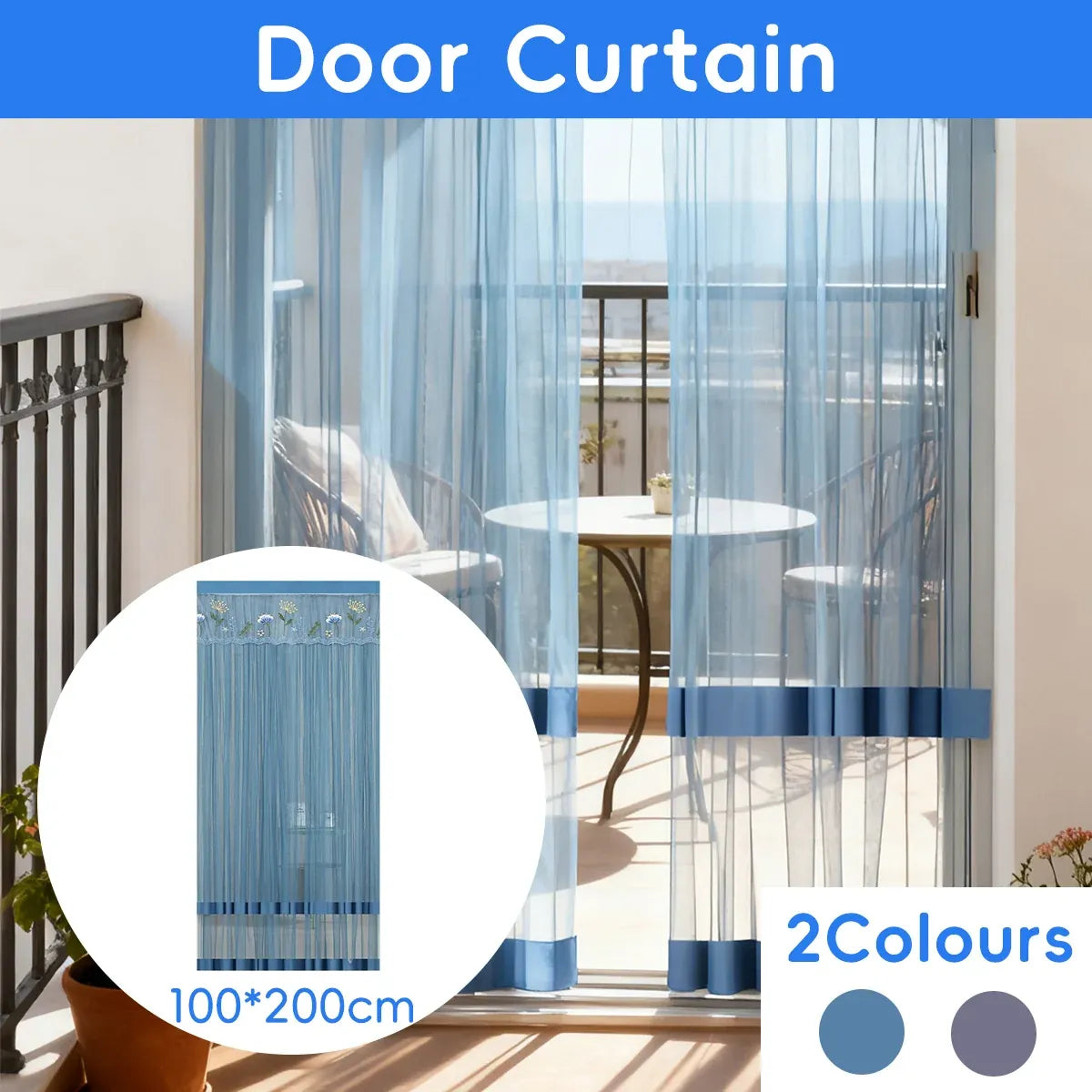 Door Curtain Breathable Insect Proof Durable High-Quality for Home Kitchen Use - Blue
