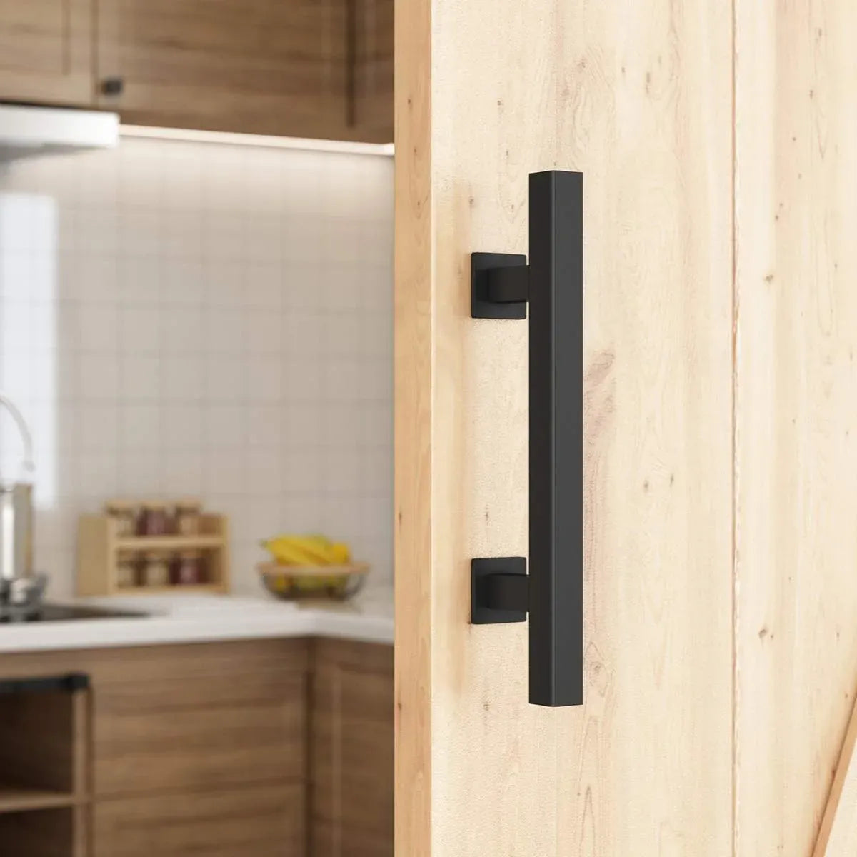 Black Carbon Steel Door Handle Easy to Install Durable Sturdy for Home Barn Door