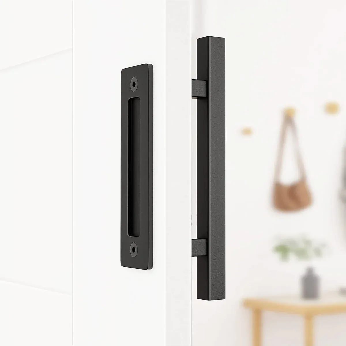 Black Carbon Steel Door Handle Easy to Install Durable Sturdy for Home Barn Door