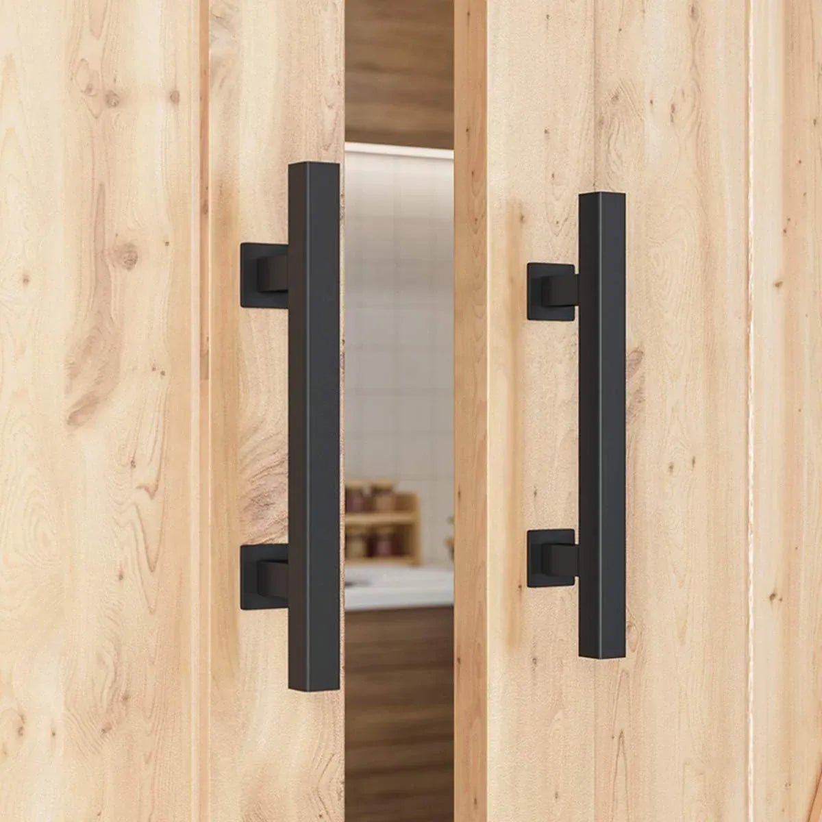 Black Carbon Steel Door Handle Easy to Install Durable Sturdy for Home Barn Door