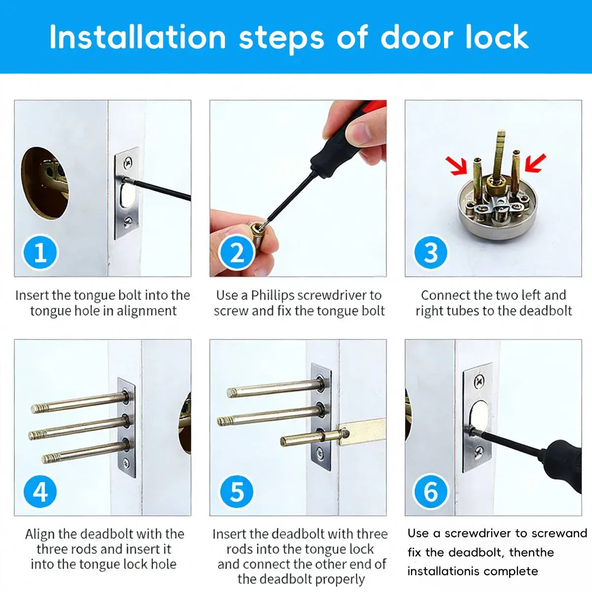 Door Double Sided Simple Lock High Strength Durable Brass Lock Core with Keys - Silver