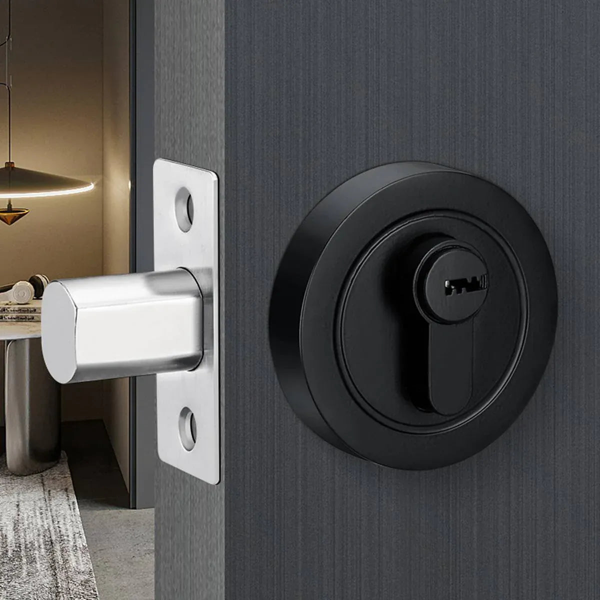Door Double Sided Simple Lock High Strength Durable Brass Lock Core with Keys - Silver