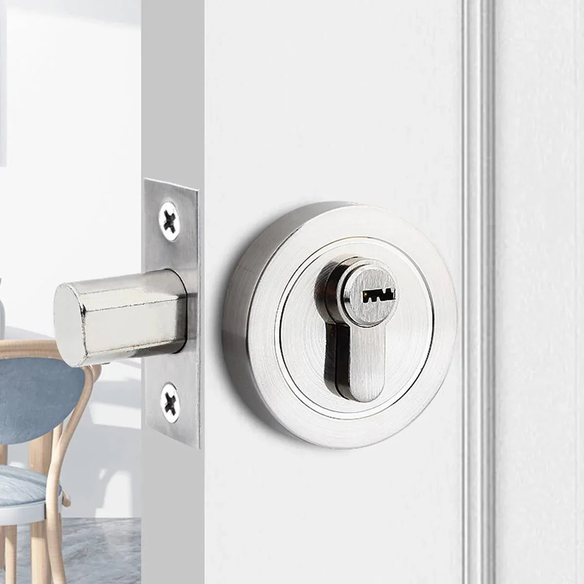 Door Double Sided Simple Lock High Strength Durable Brass Lock Core with Keys - Silver