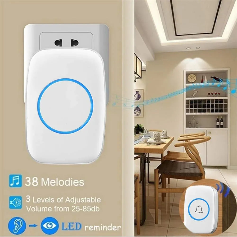 Wireless Doorbell Kit Home Call Button Remote Control White Waterproof Chime - White