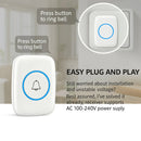 Wireless Doorbell Kit Home Call Button Remote Control White Waterproof Chime - White
