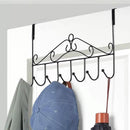 7-Hooks For Bedroom Over The Door Hanger Clothes Storage Towel Iron Hanging Rack - Black