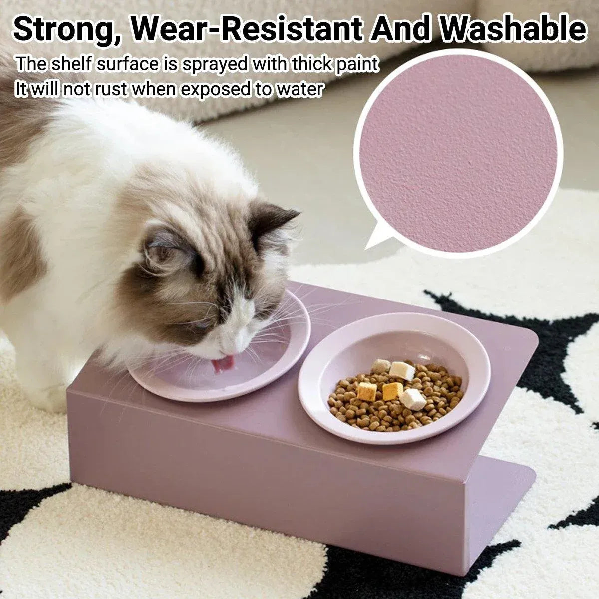 Ceramic Slanted Double Pet Bowl Cat Dog Food Water Bowl Non-Slip Feeding Dish - Green