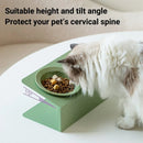 Ceramic Slanted Double Pet Bowl Cat Dog Food Water Bowl Non-Slip Feeding Dish - Green