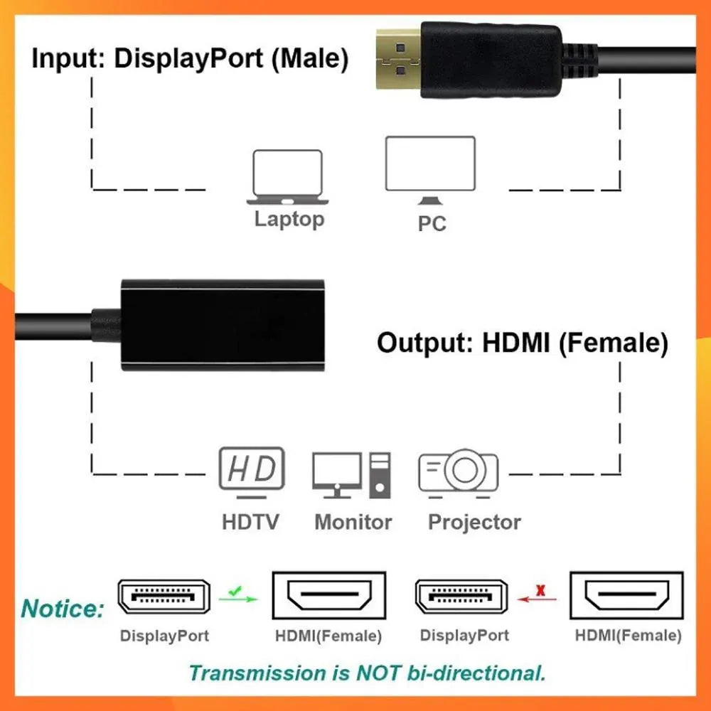 4K/1080p DisplayPort Display Port DP Male to HDMI Female Adapter Converter Cable - 4K-DP Male to HDMI Female