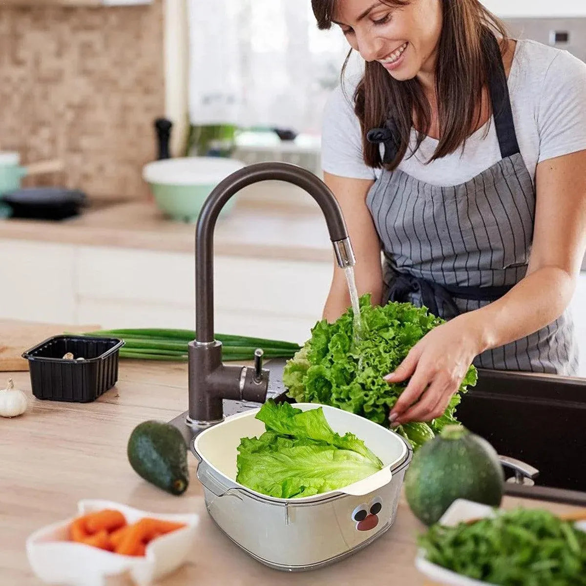 2 in 1 Cute Double Draining Fruit Basket Dishwashing Colander for Household - White