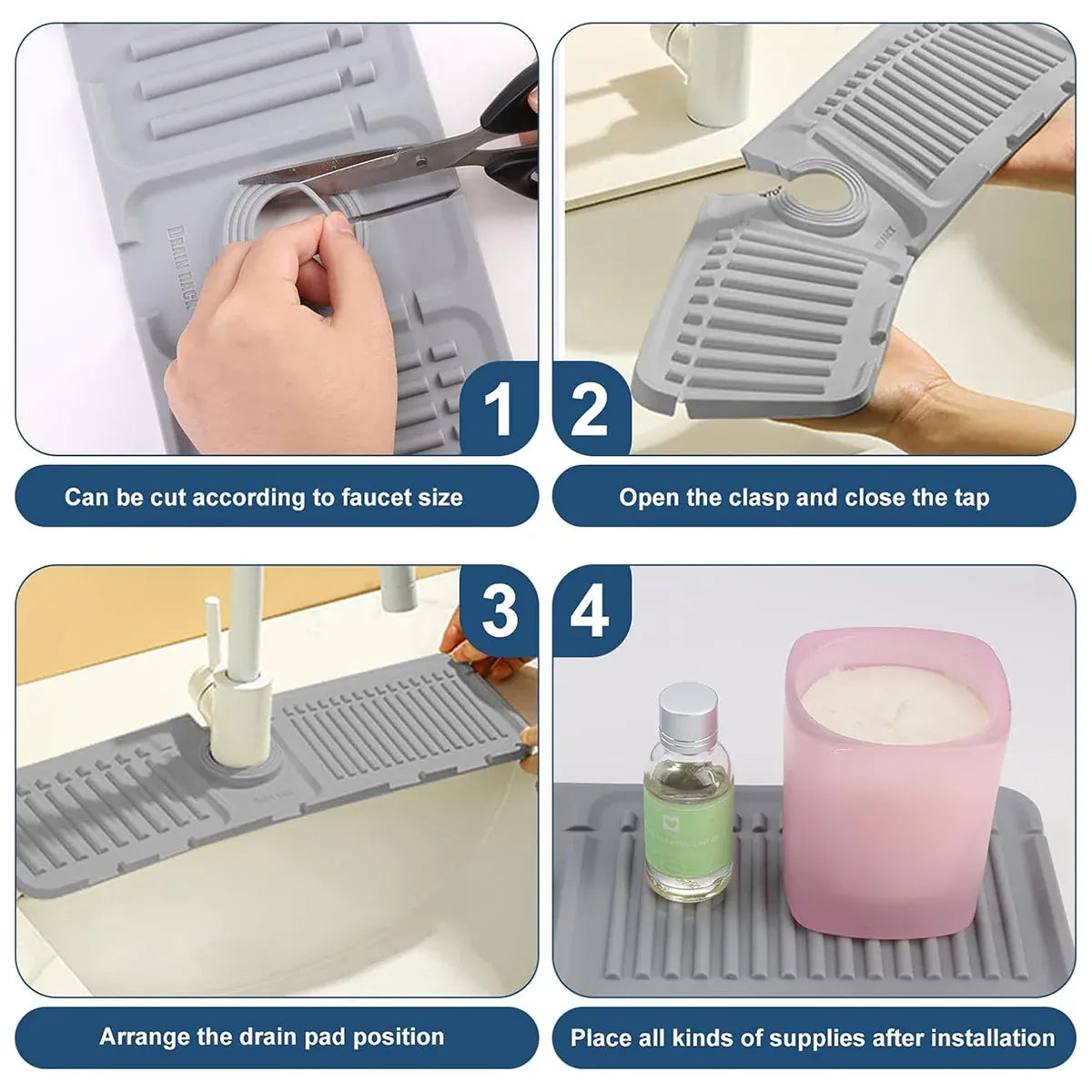 Faucet Draining Pad Narrow Sink Splash Guard Mat for Washbasin Water Catcher - Green