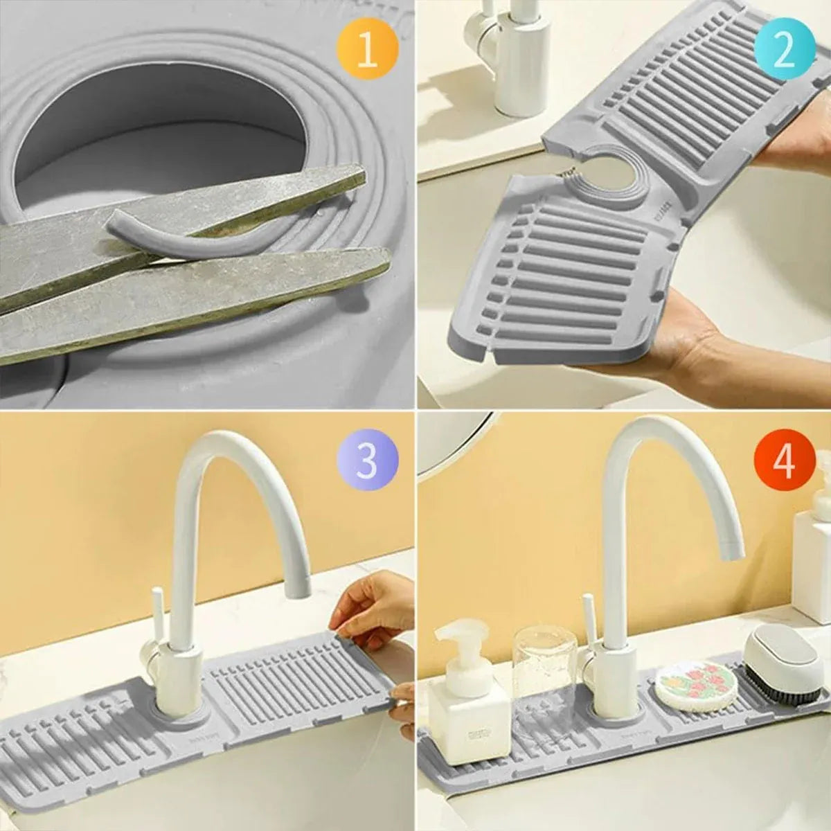 Faucet Draining Pad Narrow Sink Splash Guard Mat for Washbasin Water Catcher - Green