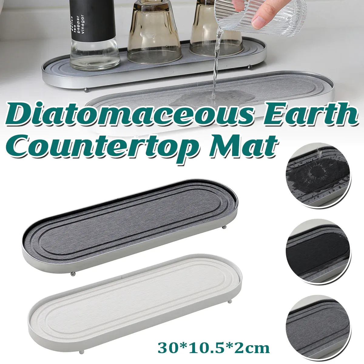 Stainless Steel Diatomite Tray Countertop Drying Mat Bathroom Kitchen Sink Organizer - Silver