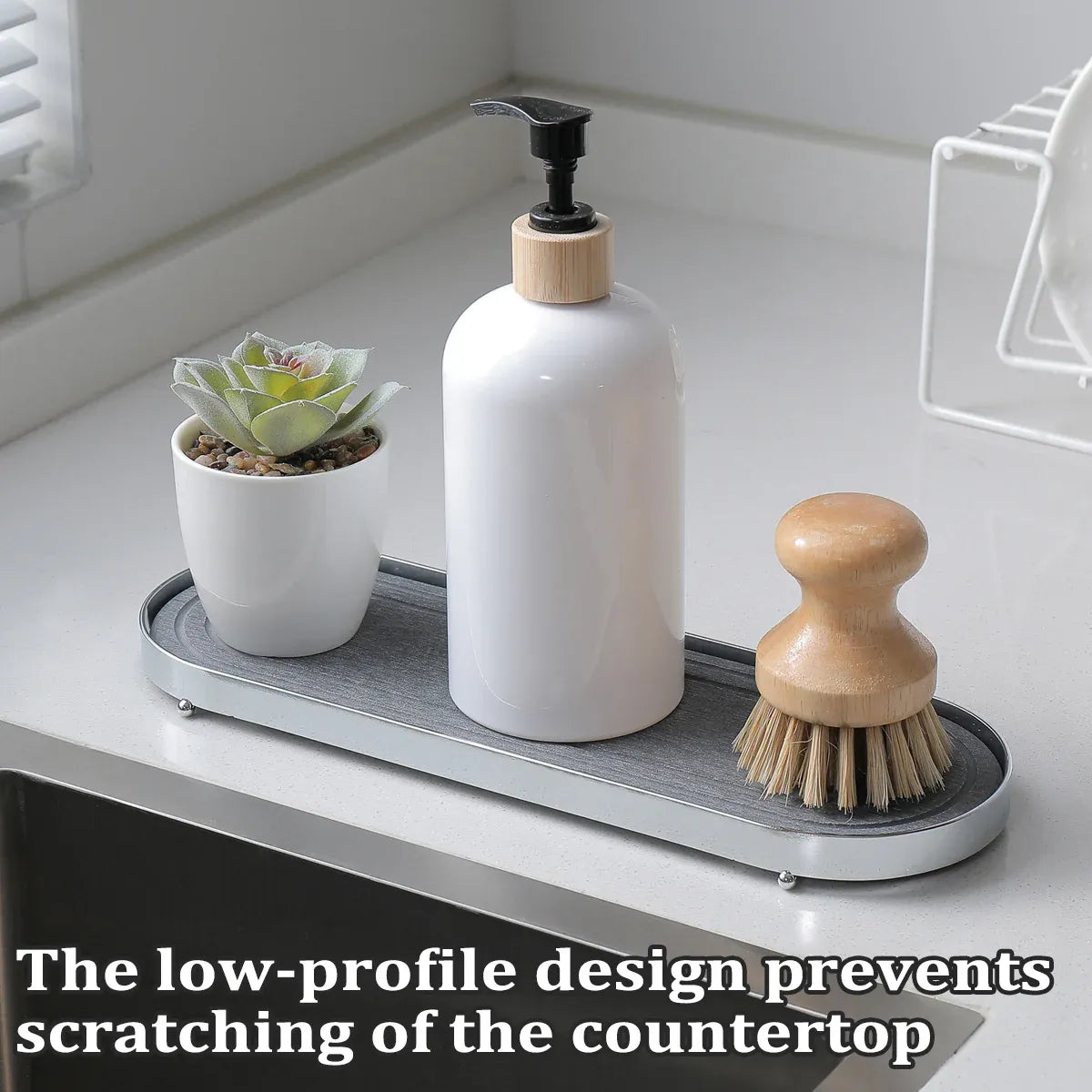 Stainless Steel Diatomite Tray Countertop Drying Mat Bathroom Kitchen Sink Organizer - Silver