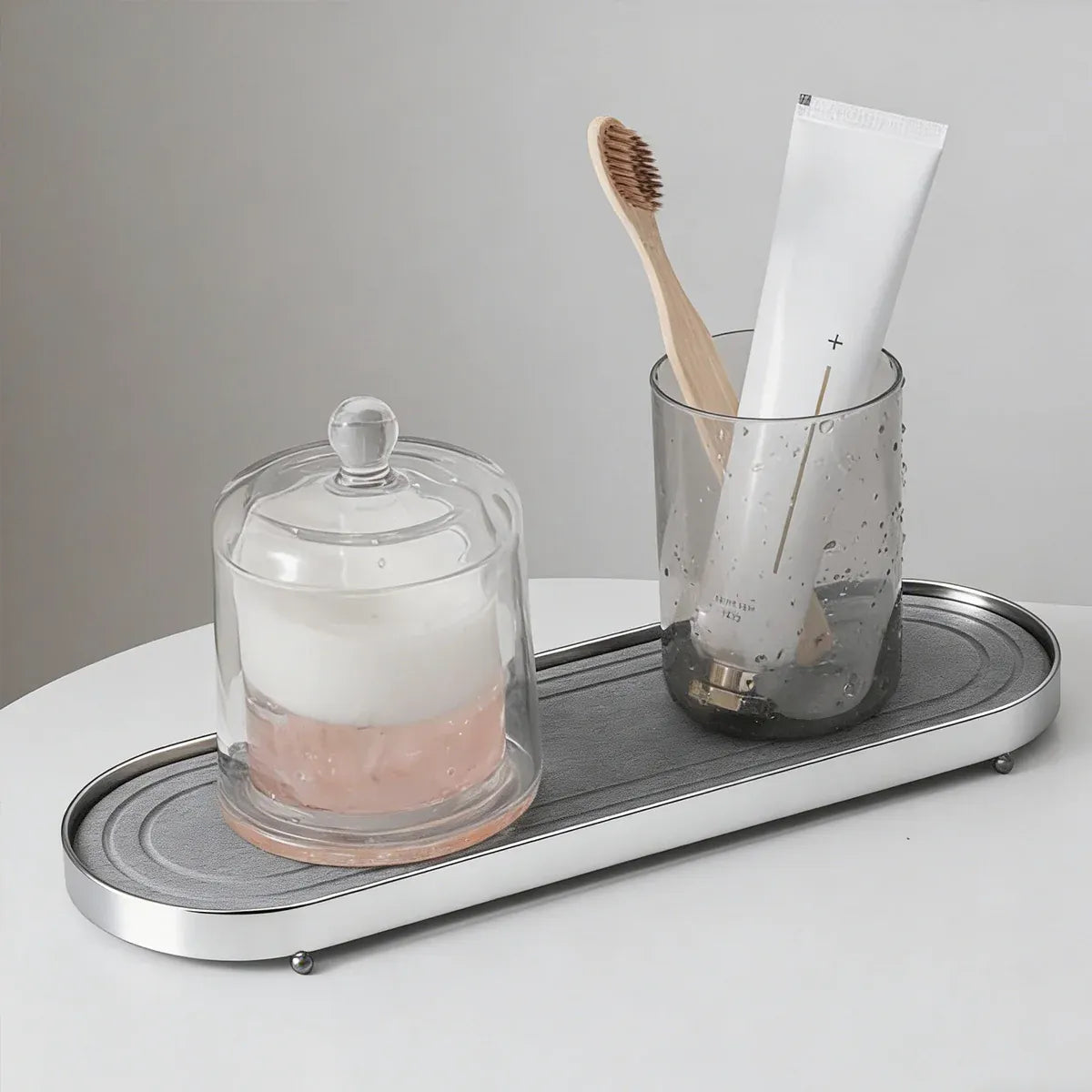 Stainless Steel Diatomite Tray Countertop Drying Mat Bathroom Kitchen Sink Organizer - Silver
