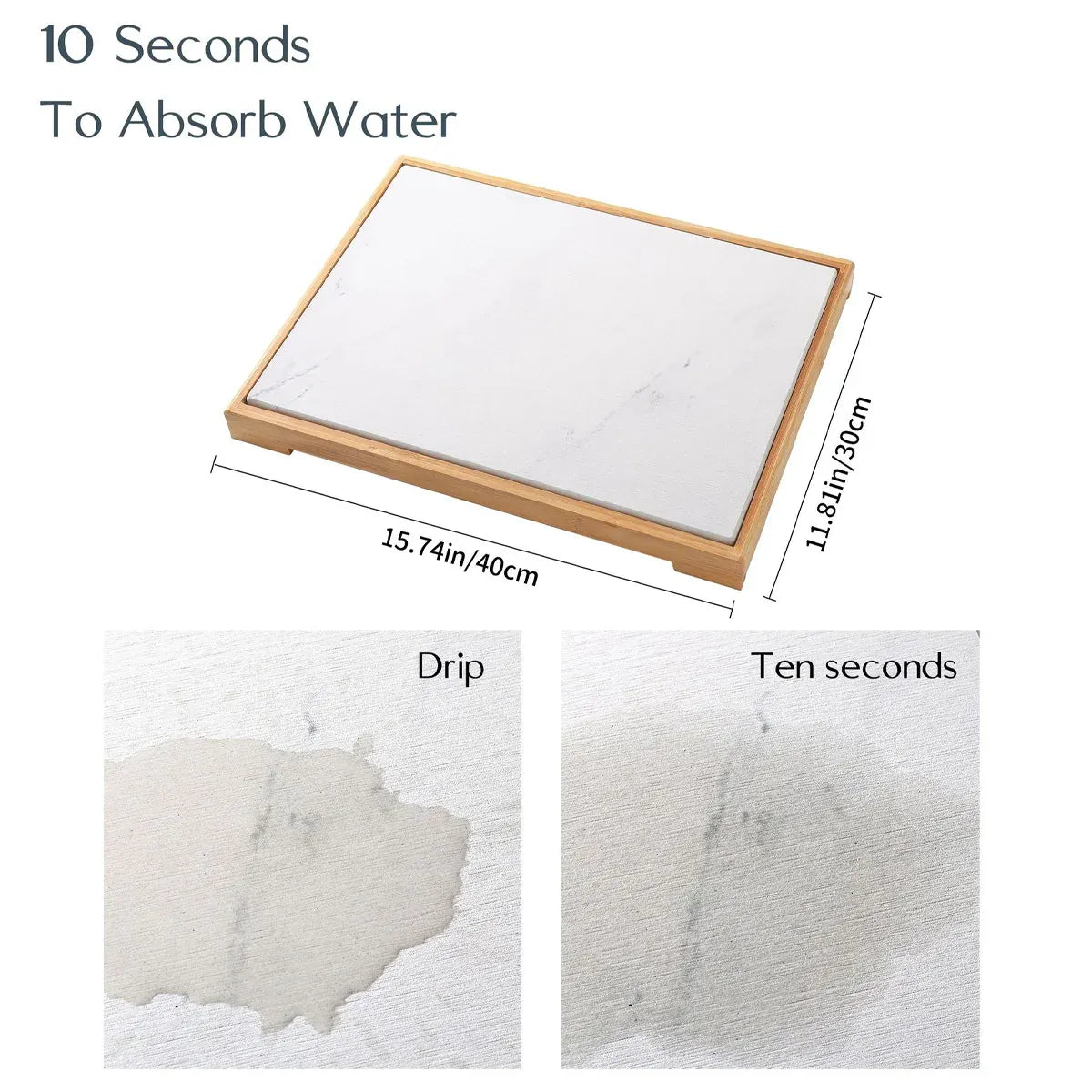 Diatomite Instant Absorbent Dry Mat With Bamboo Frame Bathroom Kitchen Dry Pad