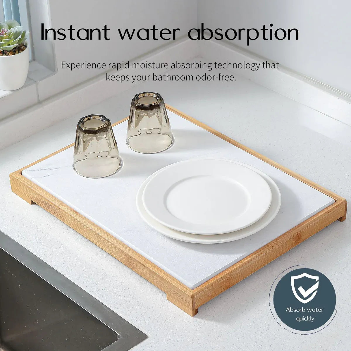 Diatomite Instant Absorbent Dry Mat With Bamboo Frame Bathroom Kitchen Dry Pad