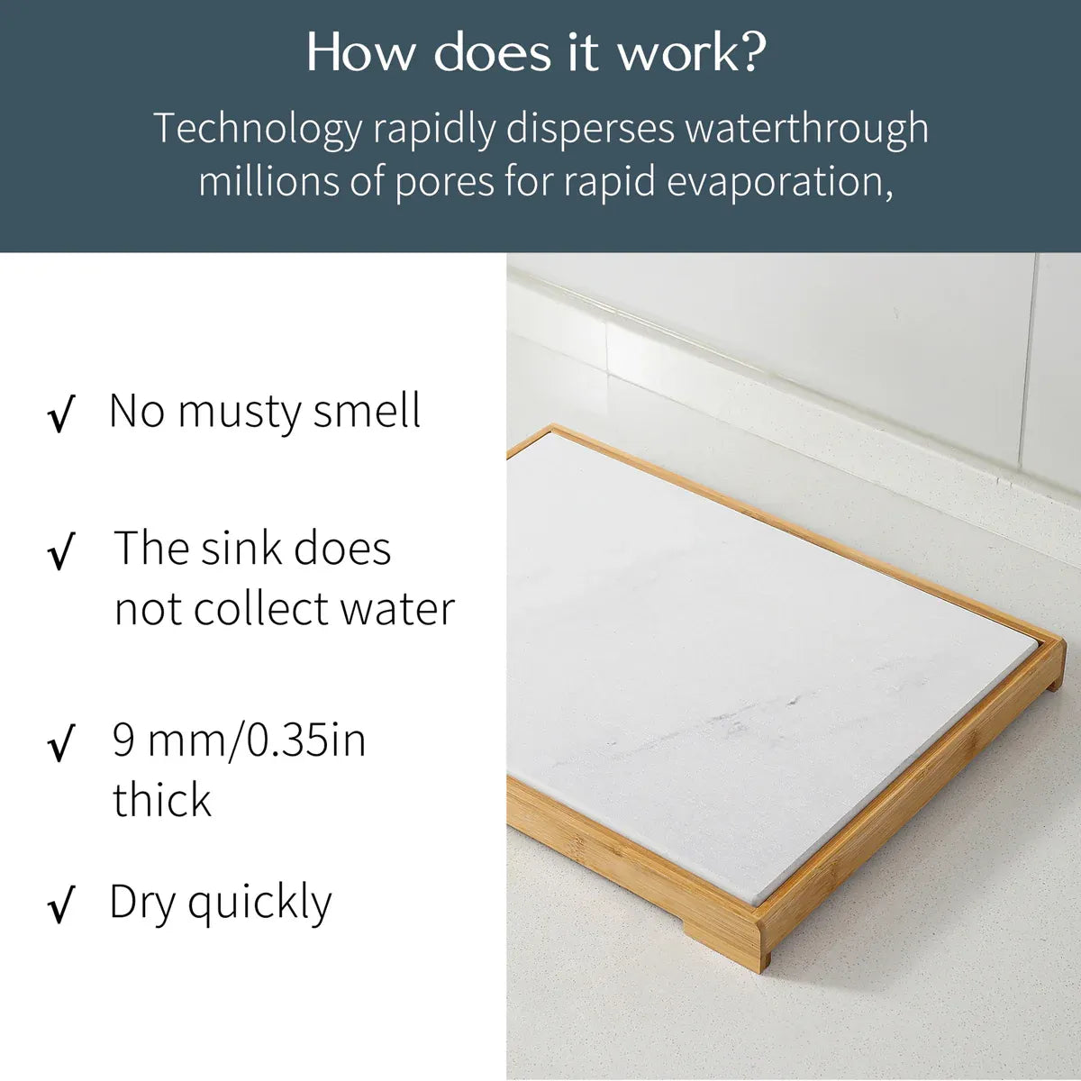 Diatomite Instant Absorbent Dry Mat With Bamboo Frame Bathroom Kitchen Dry Pad