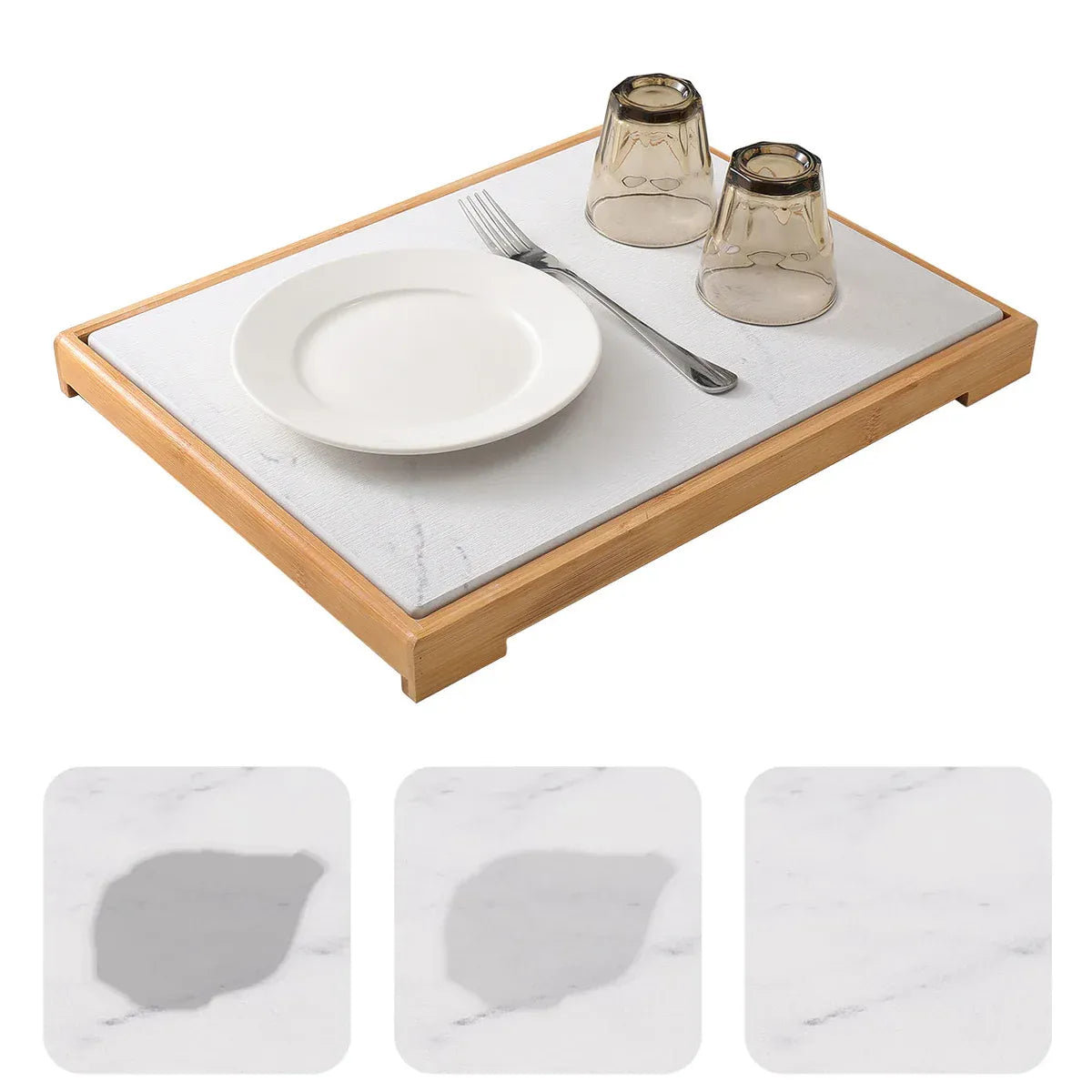 Diatomite Instant Absorbent Dry Mat With Bamboo Frame Bathroom Kitchen Dry Pad