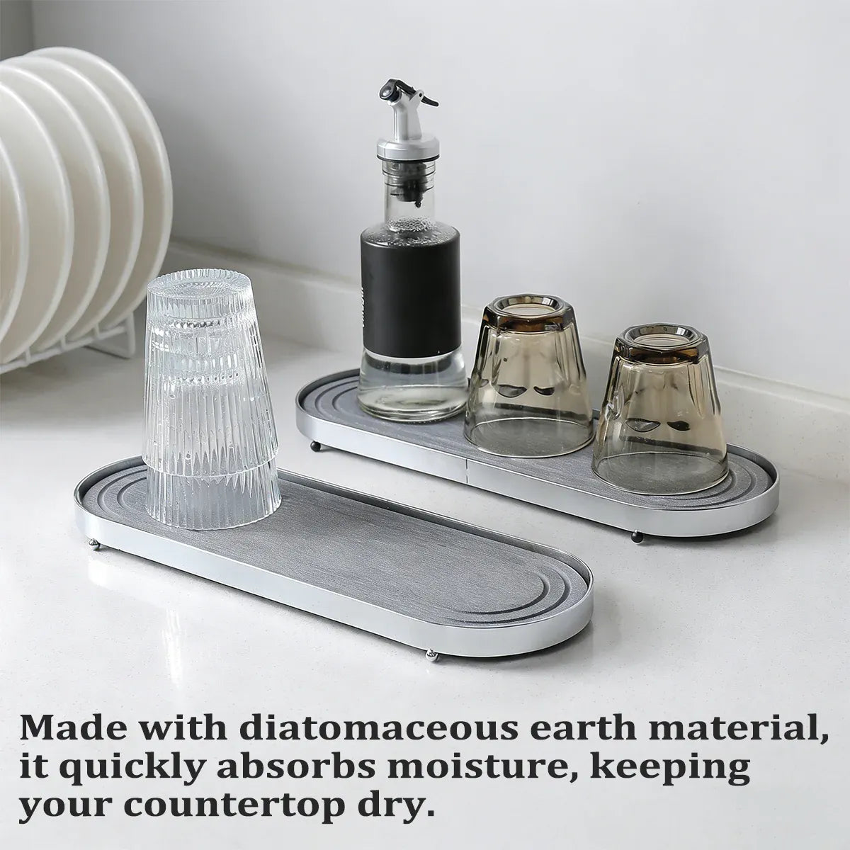 Stainless Steel Diatomite Tray Countertop Drying Mat Bathroom Kitchen Sink Organizer - White