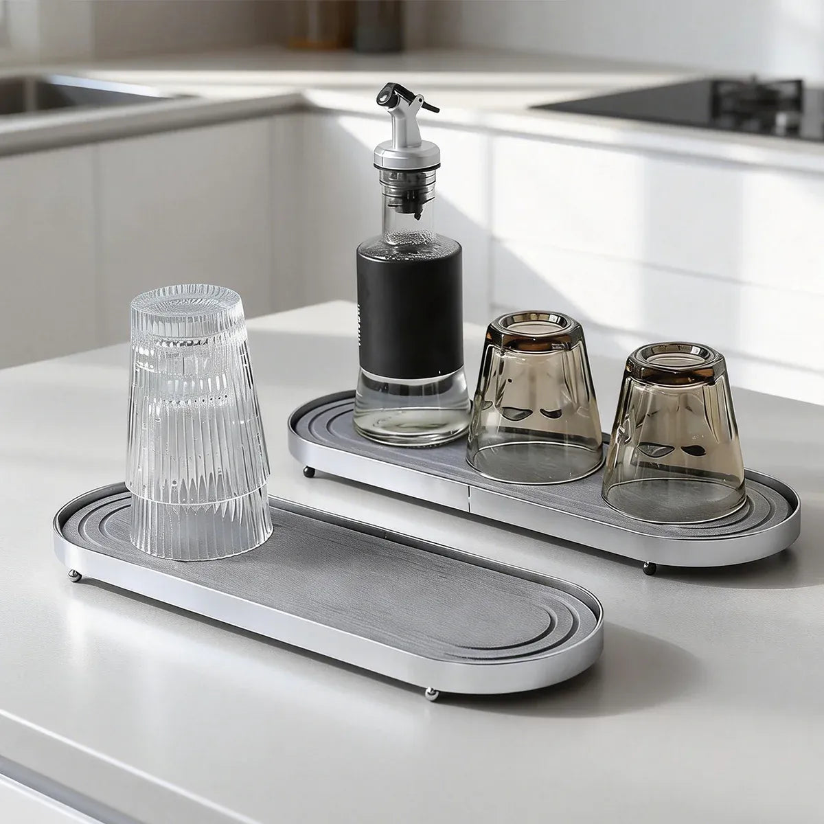 Stainless Steel Diatomite Tray Countertop Drying Mat Bathroom Kitchen Sink Organizer - White