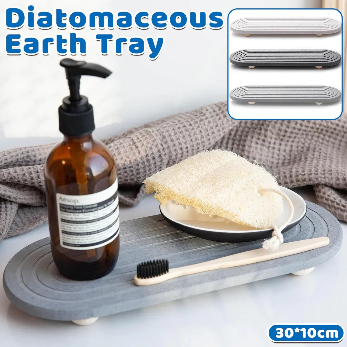 Nordic Diatomaceous Earth Tray Bathroom Sink Drying Mat 30x10cm - White