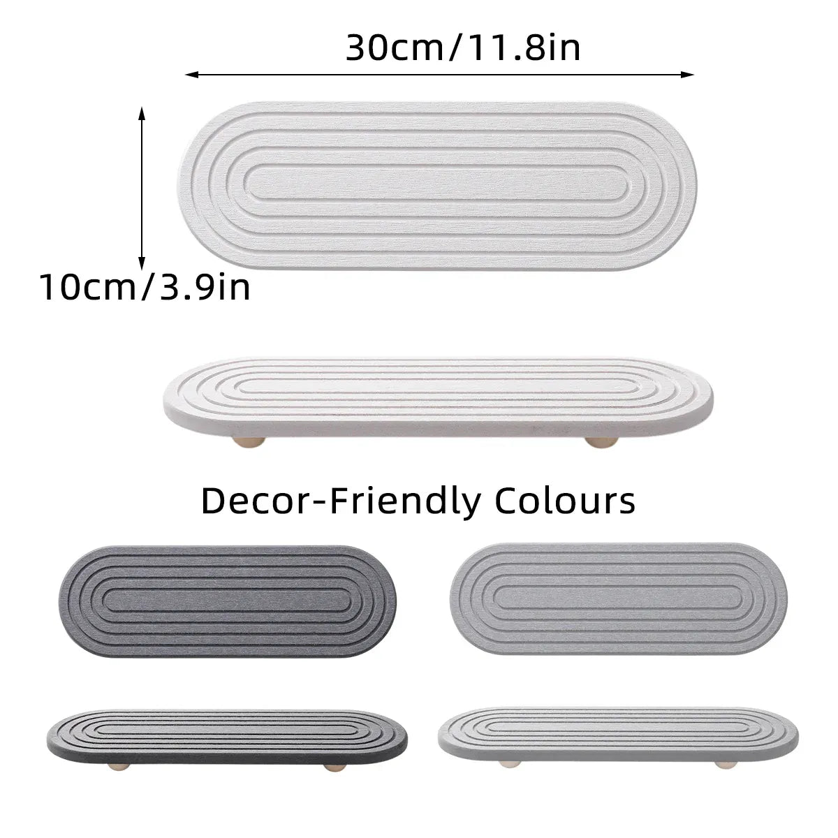 Nordic Diatomaceous Earth Tray Bathroom Sink Drying Mat 30x10cm - White